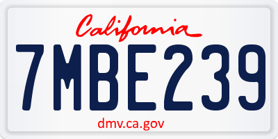 CA license plate 7MBE239