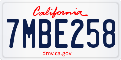 CA license plate 7MBE258