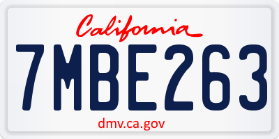 CA license plate 7MBE263