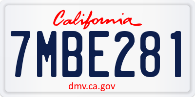 CA license plate 7MBE281