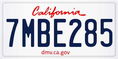 CA license plate 7MBE285