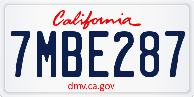 CA license plate 7MBE287