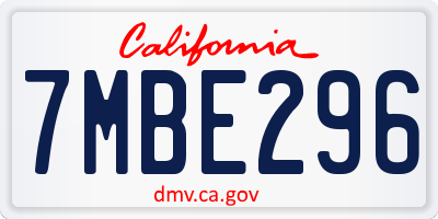CA license plate 7MBE296