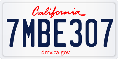 CA license plate 7MBE307
