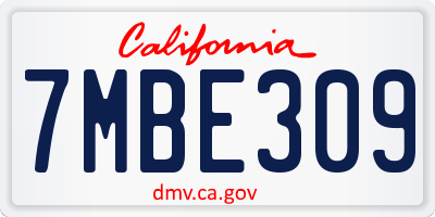 CA license plate 7MBE309