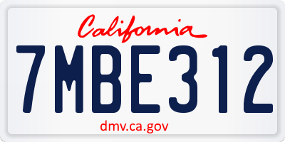 CA license plate 7MBE312