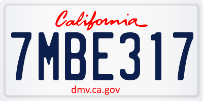 CA license plate 7MBE317