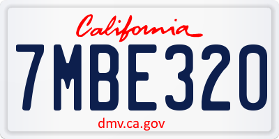 CA license plate 7MBE320