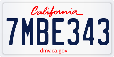 CA license plate 7MBE343