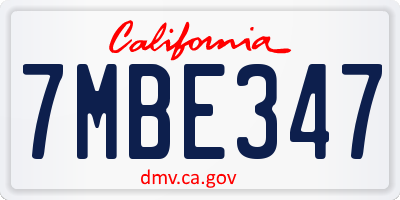 CA license plate 7MBE347