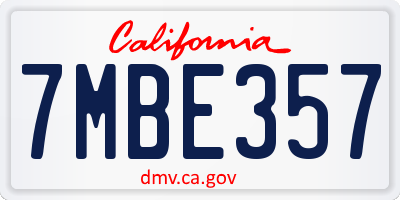 CA license plate 7MBE357