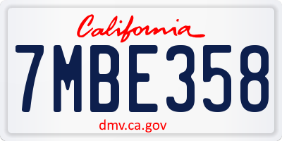 CA license plate 7MBE358