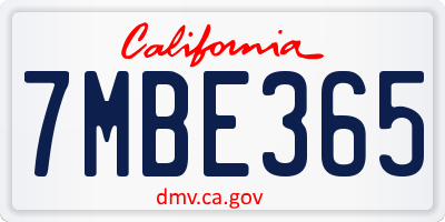 CA license plate 7MBE365