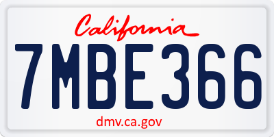 CA license plate 7MBE366