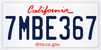 CA license plate 7MBE367