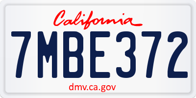 CA license plate 7MBE372
