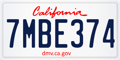 CA license plate 7MBE374