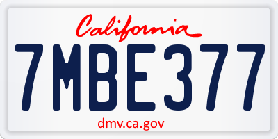 CA license plate 7MBE377