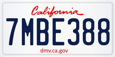 CA license plate 7MBE388