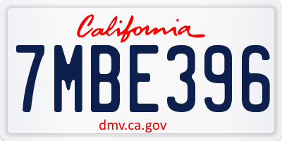 CA license plate 7MBE396
