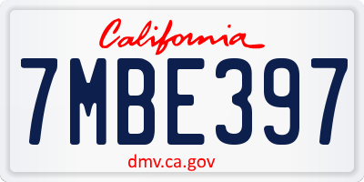 CA license plate 7MBE397