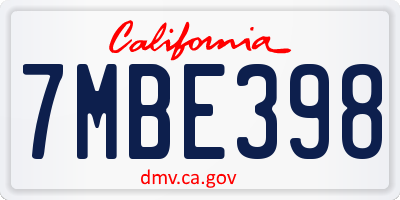CA license plate 7MBE398