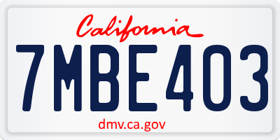 CA license plate 7MBE403
