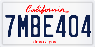 CA license plate 7MBE404