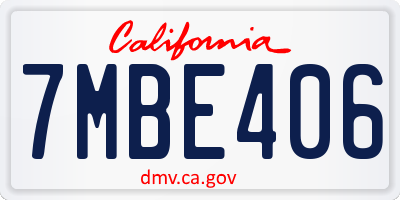 CA license plate 7MBE406
