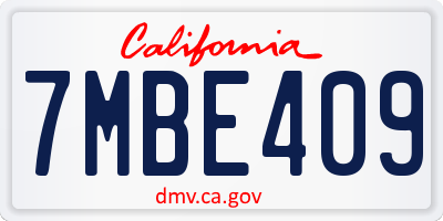 CA license plate 7MBE409