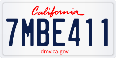 CA license plate 7MBE411