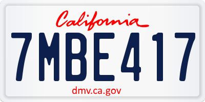 CA license plate 7MBE417