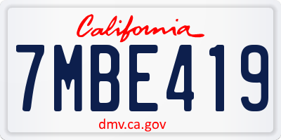 CA license plate 7MBE419