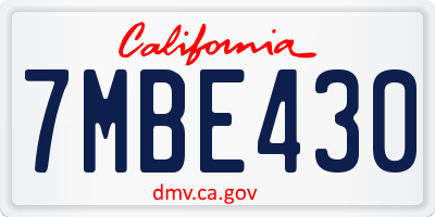 CA license plate 7MBE430
