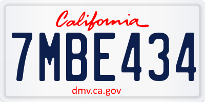 CA license plate 7MBE434