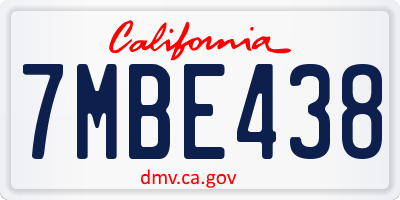CA license plate 7MBE438