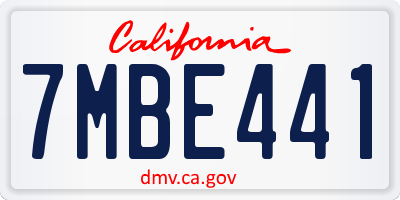 CA license plate 7MBE441