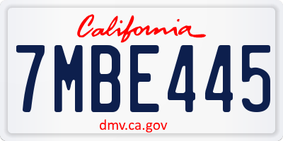 CA license plate 7MBE445