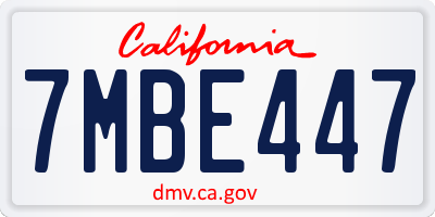 CA license plate 7MBE447