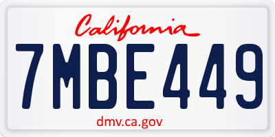 CA license plate 7MBE449