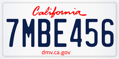 CA license plate 7MBE456