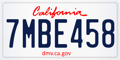 CA license plate 7MBE458