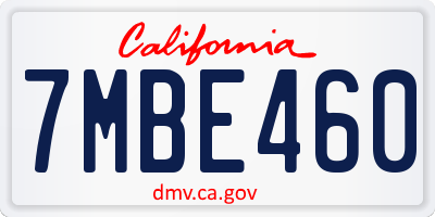 CA license plate 7MBE460