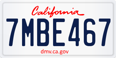 CA license plate 7MBE467