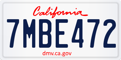CA license plate 7MBE472