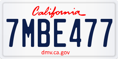 CA license plate 7MBE477