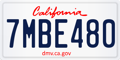 CA license plate 7MBE480
