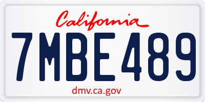 CA license plate 7MBE489