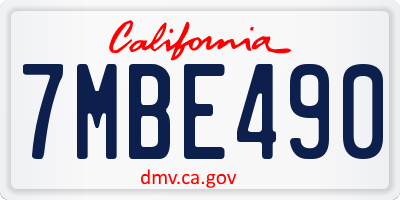 CA license plate 7MBE490