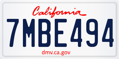 CA license plate 7MBE494